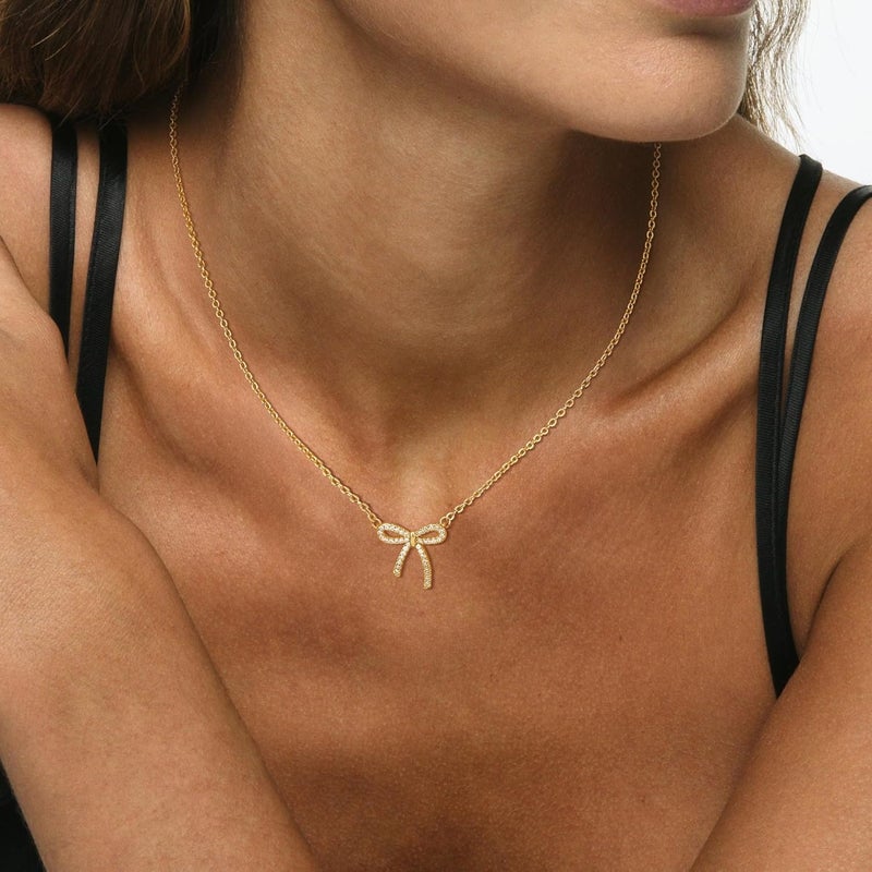 Risamil Store 14K Gold Plated Necklace for Women - Bow Necklace - Dainty Necklace Cute Small Tiny Bow Pendant Choker Chain Necklace Trendy Necklaces for Women Jewelry Gift - Image 4